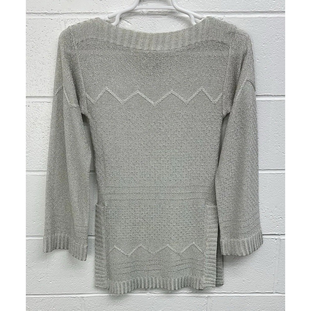VTG 70s‎ Wenjilli Metallic Knit Disco Sweater Womens 9/10 Textured Zig Zag